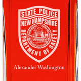 Custom Engraved - Police Badges - Personalized Whiskey Decanter In Wood Gift Box - State Police New Hampshire Patch