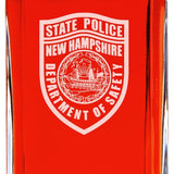 Custom Engraved Police Badges  - Personalized Whiskey Decanter Set In Wood Gift Box - State Police New Hampshire Patch