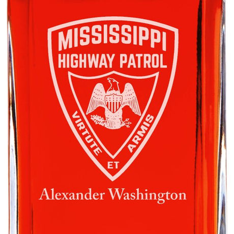 Custom Engraved - Police Badges - Personalized Whiskey Decanter In Wood Gift Box - Mississippi Highway Patrol Patch