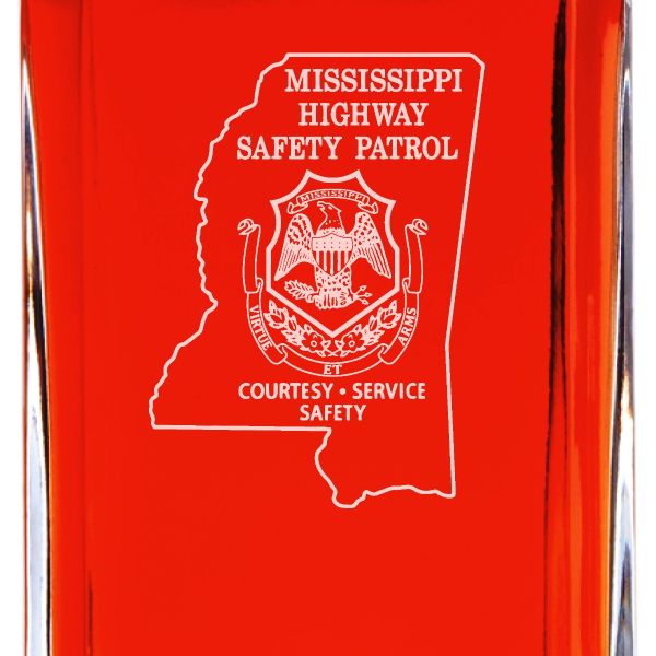 Custom Engraved Police Badges  - Personalized Whiskey Decanter Set In Wood Gift Box - Mississippi Highway Safety Patrol Patch