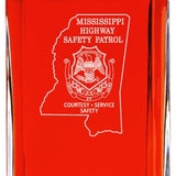 Custom Engraved Police Badges  - Personalized Whiskey Decanter Set In Wood Gift Box - Mississippi Highway Safety Patrol Patch