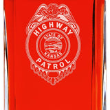 Custom Engraved Police Badges  - Personalized Whiskey Decanter Set In Wood Gift Box - Highway Patrol State of Kansas Badge