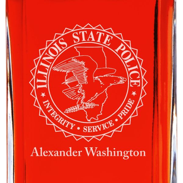 Custom Engraved Police Badges  - Personalized Whiskey Decanter Set In Wood Gift Box - Illinois State Police Patch