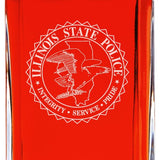 Custom Engraved Police Badges  - Personalized Whiskey Decanter Set In Wood Gift Box - Illinois State Police Patch