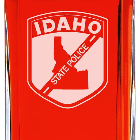Custom Engraved - Police Badges - Personalized Whiskey Decanter In Wood Gift Box - Idaho State Police Patch