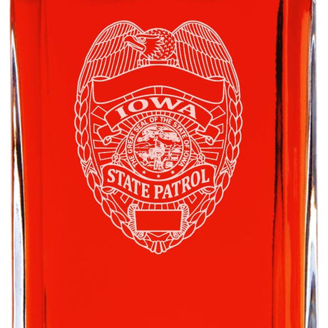 Custom Engraved - Police Badges - Personalized Whiskey Decanter In Wood Gift Box - Iowa State Patrol Badge