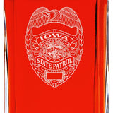 Custom Engraved Police Badges  - Personalized Whiskey Decanter Set In Wood Gift Box - Iowa State Patrol Badge