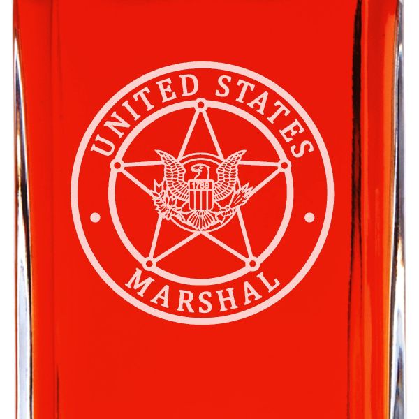 Custom Engraved Police Badges  - Personalized Whiskey Decanter Set In Wood Gift Box - United States Marshal Badge