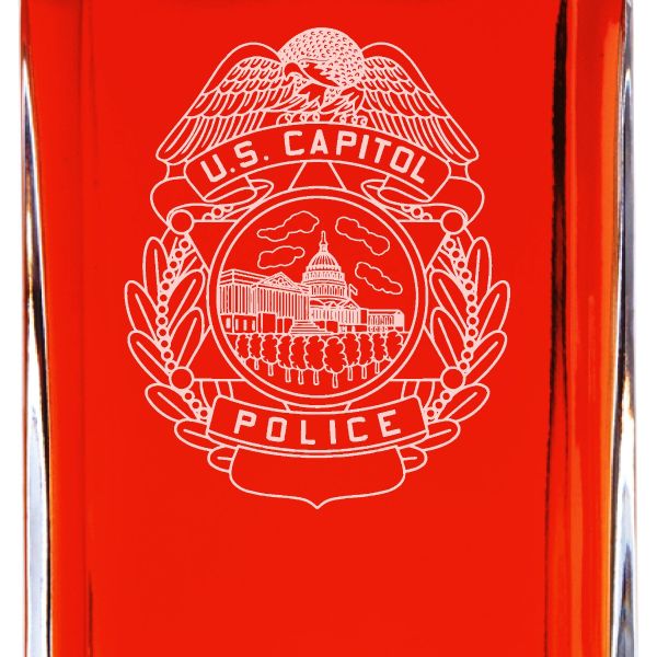 Custom Engraved Police Badges  - Personalized Whiskey Decanter Set In Wood Gift Box - US Capitol Police Badge
