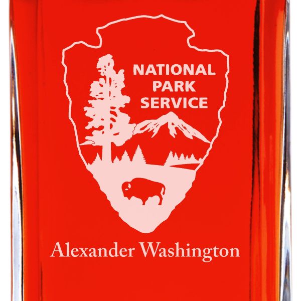 Custom Engraved Police Badges  - Personalized Whiskey Decanter Set In Wood Gift Box - National Park Service Patch