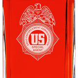 Custom Engraved Police Badges - Personalized Whiskey Decanter Set In Wood Gift Box - US DEA Badge