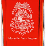 Custom Engraved Police Badges  - Personalized Whiskey Decanter Set In Wood Gift Box - Dept of Interior Bureau of Land Management Badge