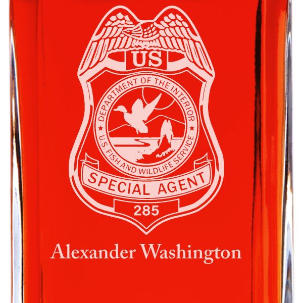 Custom Engraved Police Badges  - Personalized Whiskey Decanter Set In Wood Gift Box - Dept of Interior US Fish and Wildlife Service