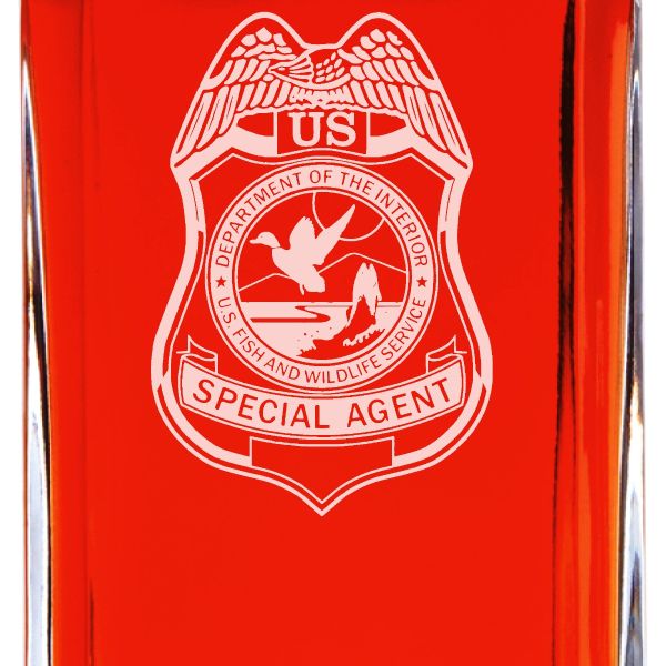 Custom Engraved - Police Badges - Personalized Whiskey Decanter In Wood Gift Box - Dept of Interior US Fish and Wildlife Service