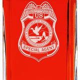 Custom Engraved - Police Badges - Personalized Whiskey Decanter In Wood Gift Box - Dept of Interior US Fish and Wildlife Service