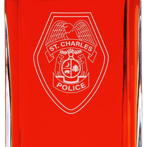 Custom Engraved Police Badges  - Personalized Whiskey Decanter Set In Wood Gift Box - St. Charles Missouri State Police Badge