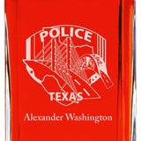 Custom Engraved Police Badges  - Personalized Whiskey Decanter Set In Wood Gift Box - Police Texas State Badge
