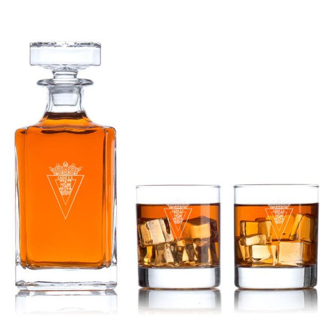 Engraved Cadiz CF - La Liga Spain Football - Personalized Classic Decanter Set with Old Fashioned Whiskey Glasses