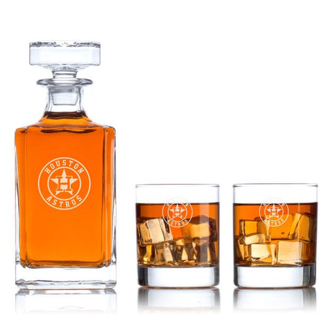 Engraved Houston Astros - Major League Baseball - Personalized Classic Decanter Set with Old Fashioned Whiskey Glasses