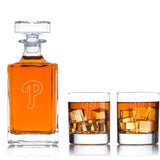 Engraved Philadelphia Phillies Insignia - Major league Baseball - Personalized Classic Decanter Set with Old Fashioned Whiskey Glasses