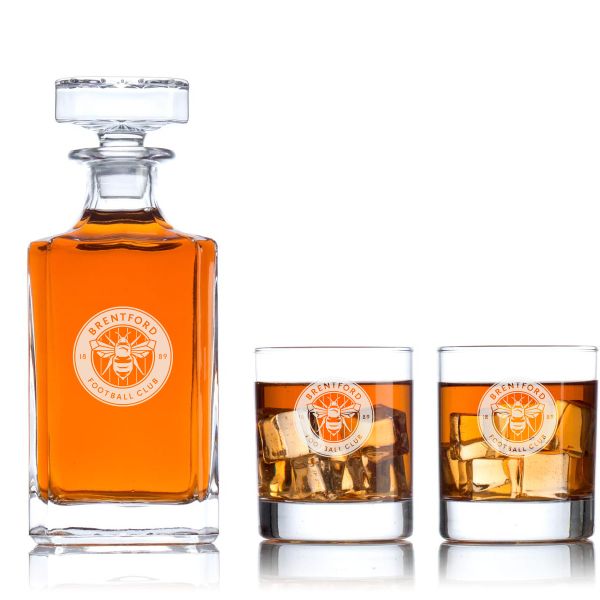 Engraved Brentford Football Club - Premier League - Football - Personalized Classic Decanter Set with Old Fashioned Whiskey Glasses