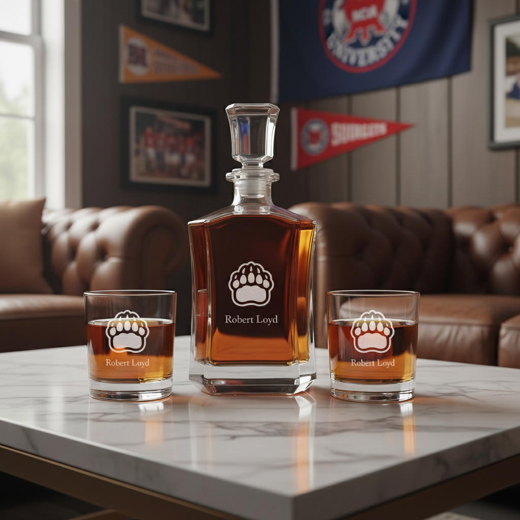 Personalized Brown Bears Paw University Decanter Set - Football Fanatic Gift Ideas - Crown Personalized Whiskey Decanter