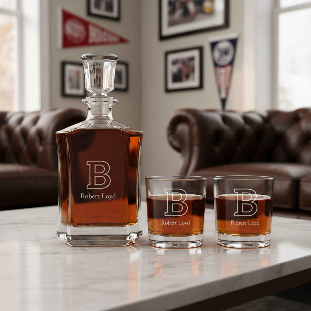 Personalized Butler University Decanter Set - Football Fanatic Gift Ideas - Crown Personalized Whiskey Decanter
