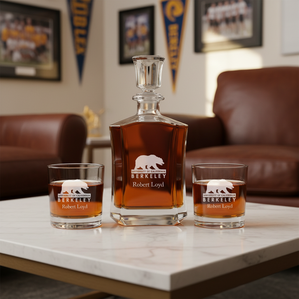 Personalized California Golden Bears Logo University Decanter Set - Football Fanatic Gift Ideas - Crown Personalized Whiskey Decanter