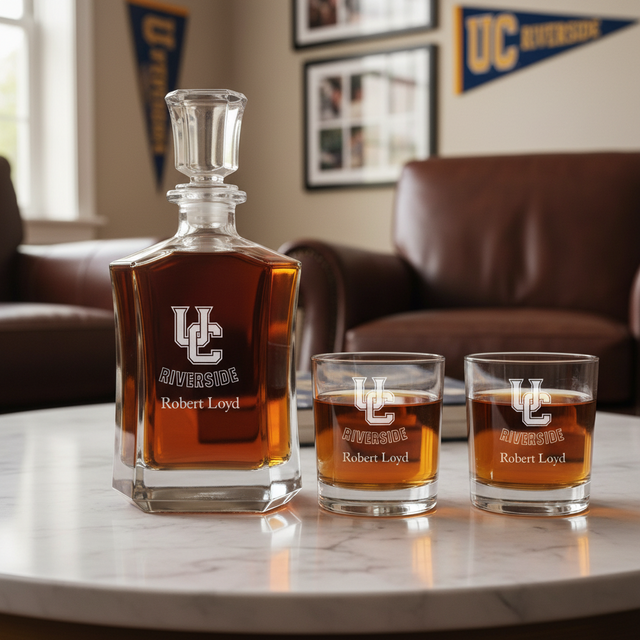 Personalized California Riverside Highlanders University Decanter Set - Football Fanatic Gift Ideas - Crown Personalized Whiskey Decanter