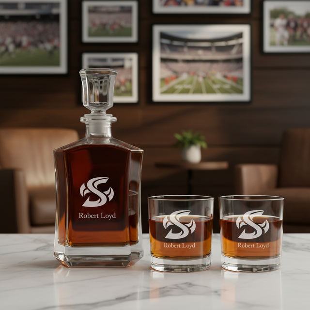 Personalized Sacramento State Hornets University Decanter Set - Football Fanatic Gift Ideas - Crown Personalized Whiskey Decanter
