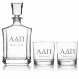 Custom Engraved Alpha Delta Pi - Personalized Crown Decanter Set with Whiskey Glasses