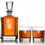 Engraved USA Flag with Deer- Personalized Crown Decanter Set with Whiskey Glasses