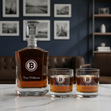 Engraved Bit Coin - Personalized Crown Decanter Set with Whiskey Glasses