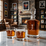 Custom Engraved Joker with J Initial - Personalized Crown Decanter Set with Whiskey Glasses