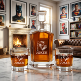 Custom Engraved Joker with Poker Card - Personalized Crown Decanter Set with Whiskey Glasses