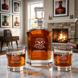 Custom Engraved Property of Joker - Personalized Crown Decanter Set with Whiskey Glasses