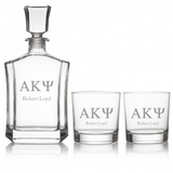 Custom Engraved Alpha Kappa Psi - Personalized Capital Decanter Set with Whiskey Glasses