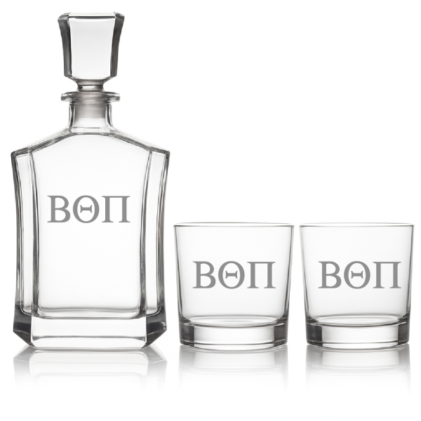 Custom Engraved Beta Theta Pi - Personalized Capital Decanter Set with Whiskey Glasses