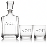 Custom Engraved Alpha Omicron Pi - Personalized Crown Decanter Set with Whiskey Glasses