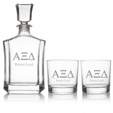 Custom Engraved Alpha Xi Delta - Personalized Crown Decanter Set with Whiskey Glasses