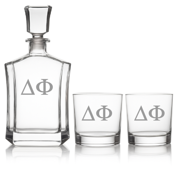 Custom Engraved Delta Zeta - Personalized Crown Decanter Set with Whiskey Glasses