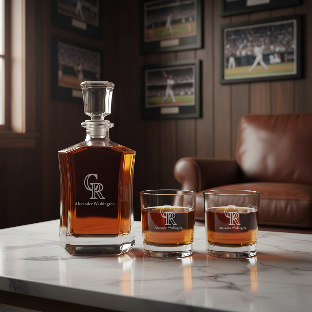 Personalized Engraved Colorado Rockies - Major League Baseball - Custom Crown Decanter Set - Baseball Fanatic Gift Ideas