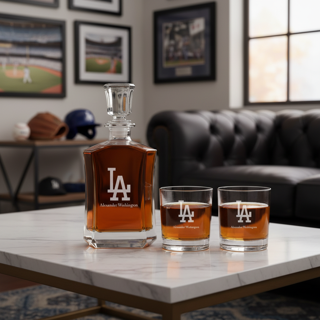 Personalized Engraved LA Dodgers - Major League Baseball - Custom Crown Decanter Set - Baseball Fanatic Gift Ideas