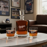 Personalized Engraved Los Angeles Dodgers Script Logo - Major League Baseball - Custom Crown Decanter Set - Baseball Fanatic Gift Ideas