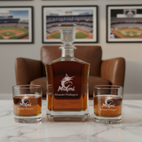 Personalized Engraved Miami Marlins Team Logo - Major League Baseball - Custom Crown Decanter Set - Baseball Fanatic Gift Ideas