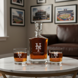 Personalized New York Mets Insignia - Major League Baseball - Custom Crown Decanter Set - Baseball Fanatic Gift Ideas