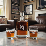 Personalized New York Yankees Cap Logo - Major League Baseball - Custom Crown Decanter Set - Baseball Fanatic Gift Ideas