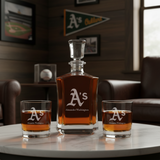 Personalized Athletics Logo - Major League Baseball - Custom Crown Decanter Set - Baseball Fanatic Gift Ideas