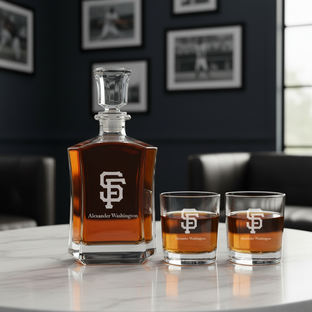 Personalized San Francisco Giants Cap Logo - Major League Baseball - Custom Crown Decanter Set - Baseball Fanatic Gift Ideas