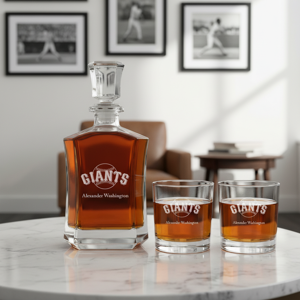 Personalized San Francisco Giants Logo - Major League Baseball - Custom Crown Decanter Set - Baseball Fanatic Gift Ideas